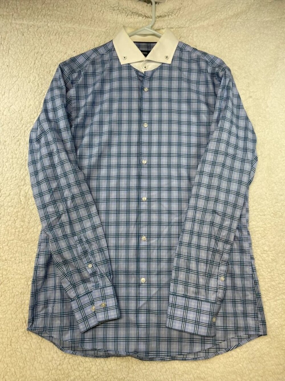 BOSS Hugo Boss Slim Fit Easy Iron Blue Plaid Dress Shirt 16 41